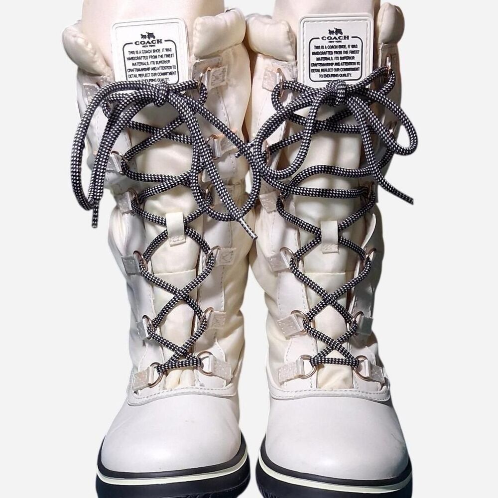 Coach Women's Cream and Black Boots